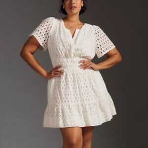 Anthropologie The Somerset Mini Dress Eyelet Edition Tier Smock White 3X NWT